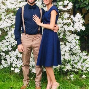 50s vintage retro style dress navy